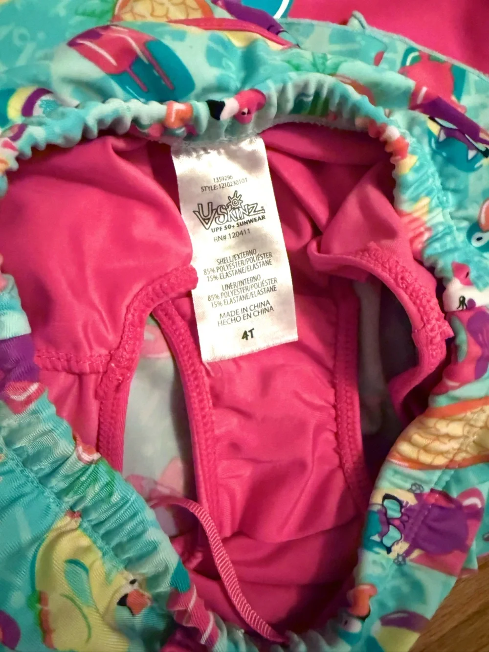 Girls' Pink Rash Guard Swim Set with Tropical Skirt and Hat